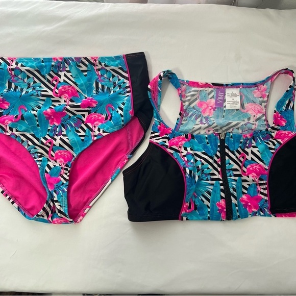 YMI Women’s Large 2 Piece Swimsuit Vibrant Tropical Flamingo Swimwear Set - Picture 1 of 11